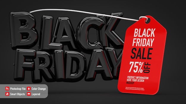PSD poster mockup for black friday with balloon letters and label