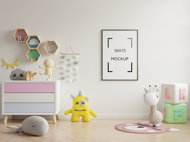 Poster mockup in child room interior