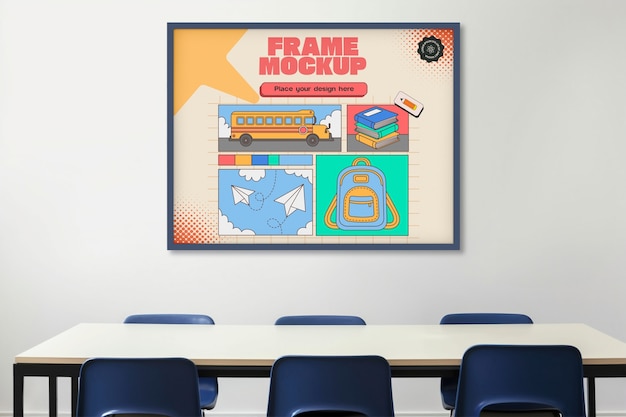 Poster mockup on classroom wall