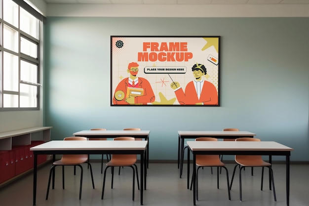 Poster mockup on classroom wall