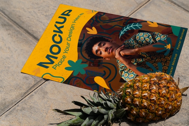 PSD poster mockup on the floor with brazilian fruit