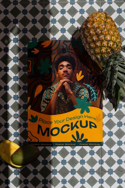poster mockup on the floor with brazilian fruit