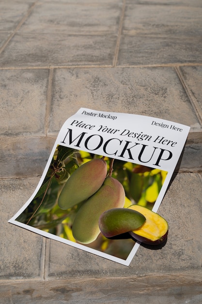 poster mockup on the floor with brazilian fruit