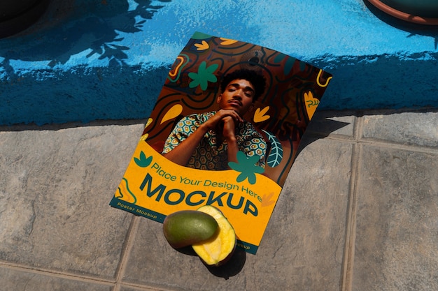 poster mockup on the floor with brazilian fruit