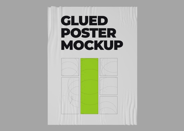 PSD poster mockup glued on wall