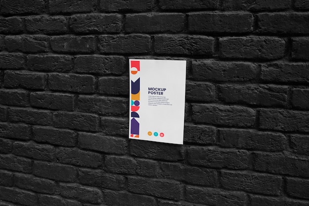 PSD poster mockup glued on wall