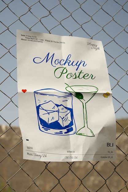 PSD poster mockup on a grid fence