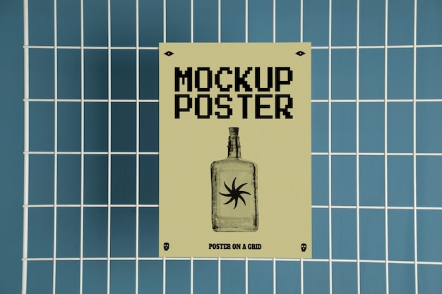 Poster mockup on a grid fence