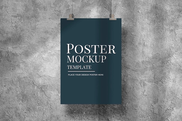 Poster mockup hanging on wall concrete texture