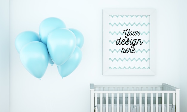 Poster mockup in babykamer met ballonnen