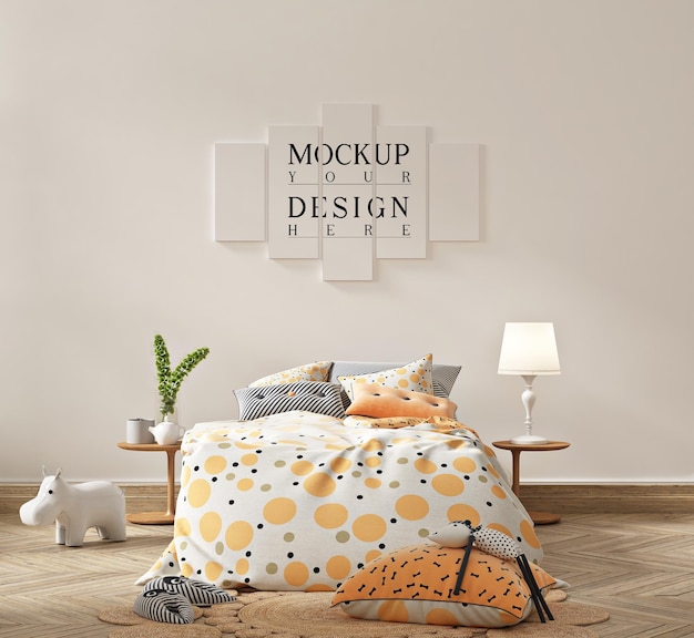 poster mockup in eenvoudig en schattig interieur van de kinderkamer