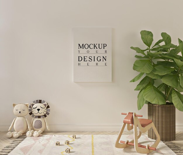 Poster mockup in eenvoudig en schattig interieur van een speelkamer