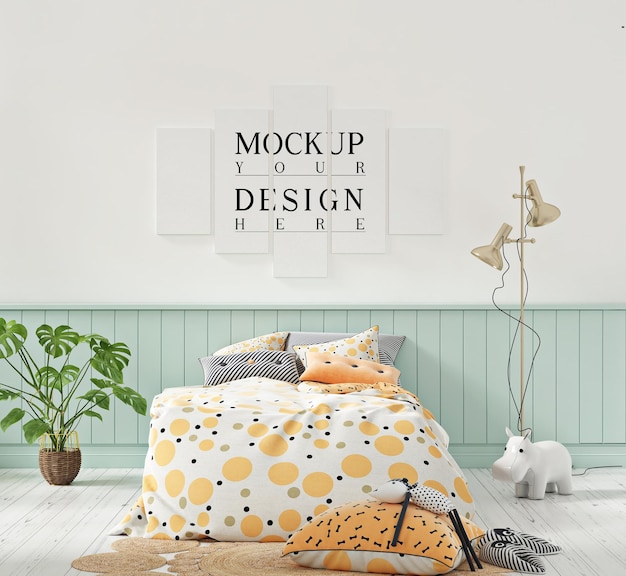 poster mockup in kinderkamer in pastelkleuren