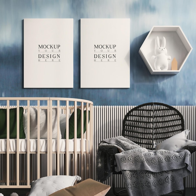 Poster mockup in schattige kinderkamer