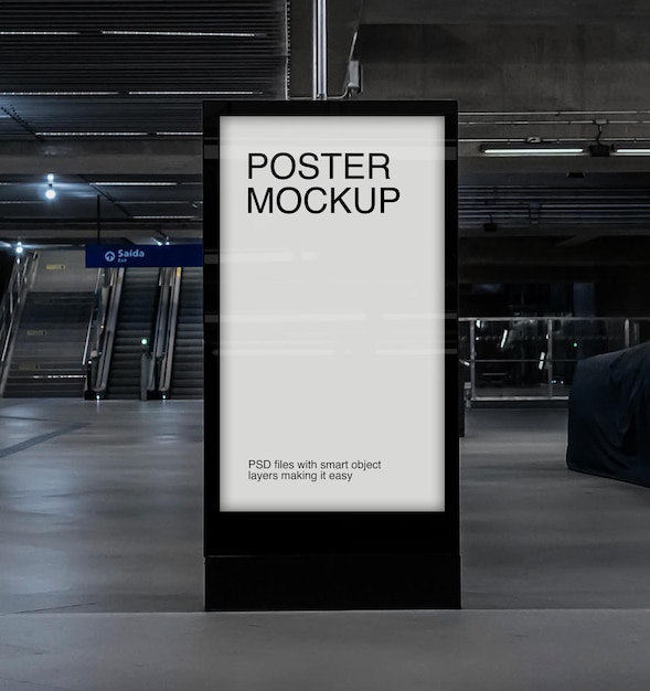 A poster mockup in a mall basement