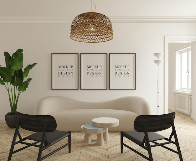 poster mockup in modern contemporary living room