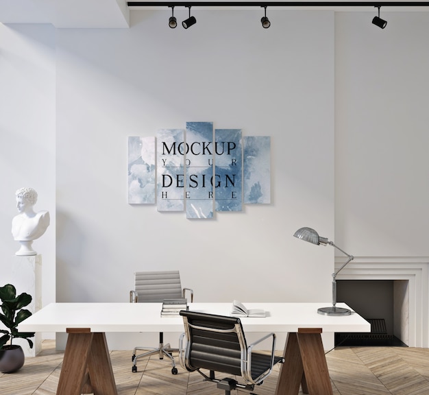 Poster mockup in modern contemporary office room