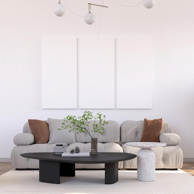 poster mockup in modern living room