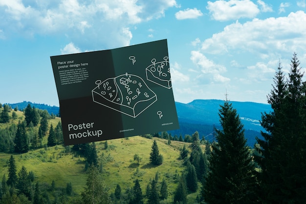 PSD poster mockup in a natural landscape