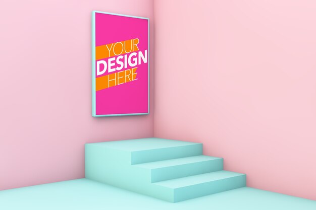 Poster mockup op minimale surrealistische scène