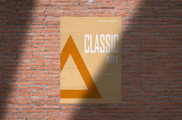 PSD mockup di poster sul muro di mattoni arancione