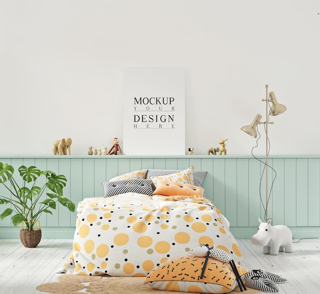 Poster mockup in cameretta per bambini color pastello