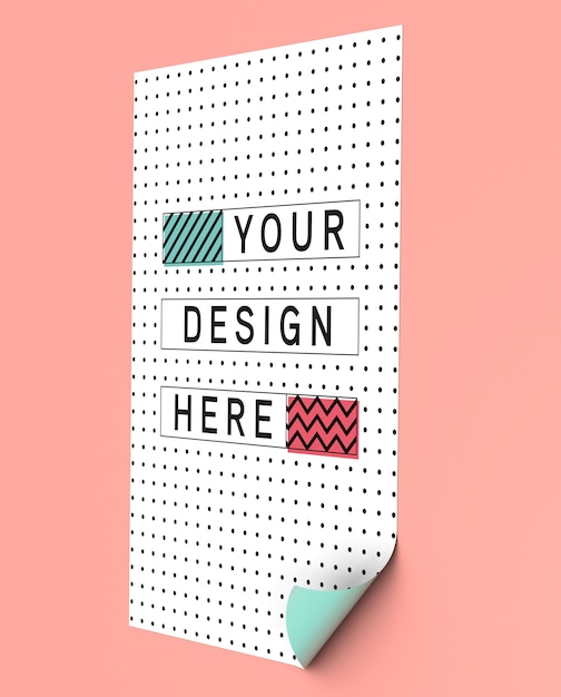 Poster mockup on a pink wall with curl corner