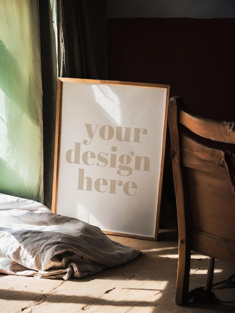 PSD poster mockup psd framed artwork showcase realistic rustic interior render frame