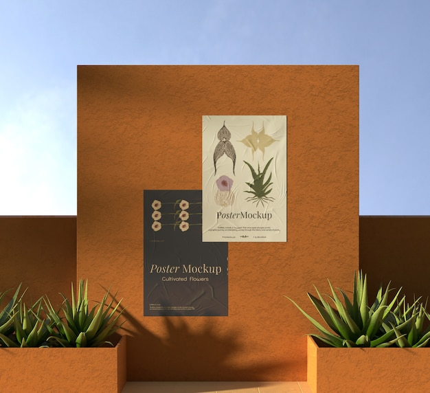 PSD poster mockup on terracotta wall