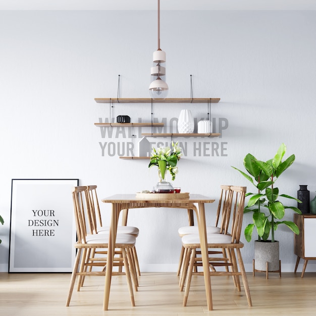 PSD poster mockup & wall mockup interior dining room background