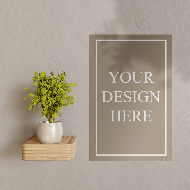 Poster mockup on wall with plant