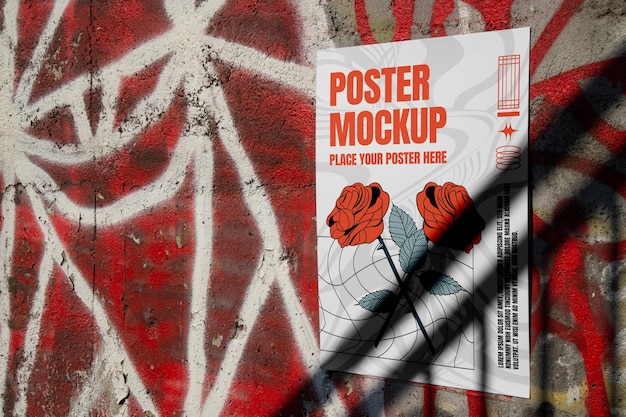 PSD poster mockup sul muro