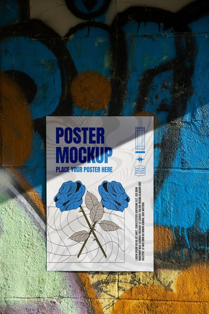 PSD poster mockup on wall