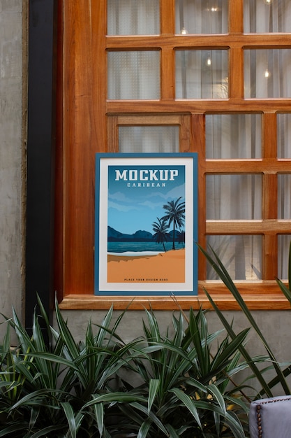 Poster mockup with caribbean aesthetics