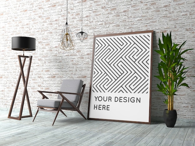 Poster mockup with contemporary interior