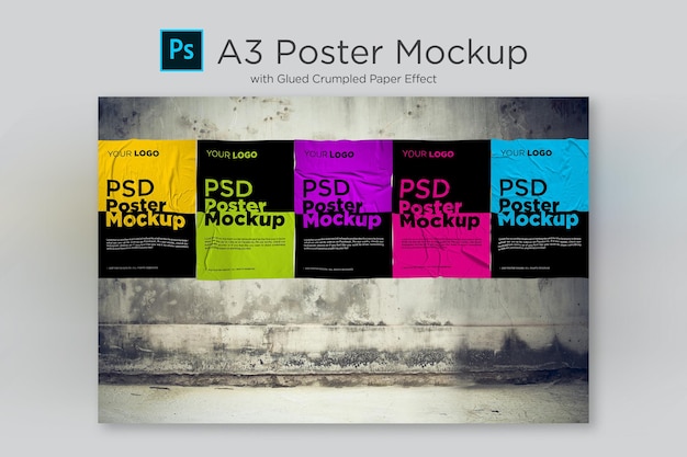 Poster mockup con effetto carta incollata e sgualcita