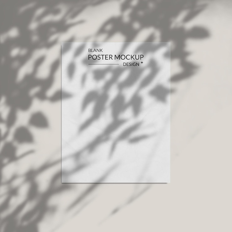 PSD poster mockup with leaf shadow