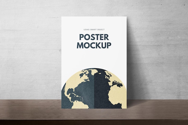 Poster mockup with leaning effect on wall texture