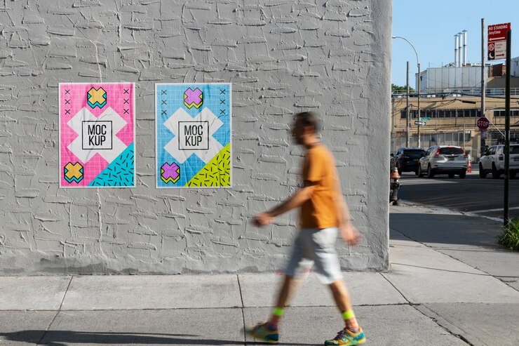 PSD poster mockup with moving person