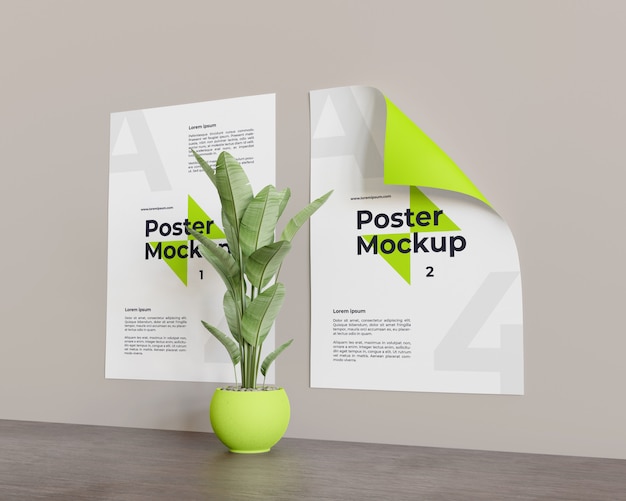 Mockup di poster con pianta nel mezzo aspetto sulla vista giusta