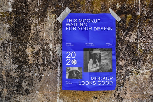 PSD mockup di poster con nastro adesivo