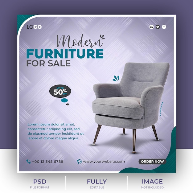 PSD a poster for modern furniture for sale with a purple background