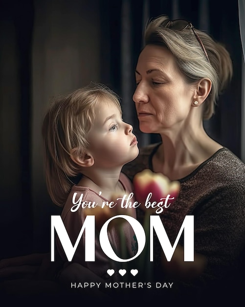 PSD un poster per la festa della mamma con una madre e suo figlio