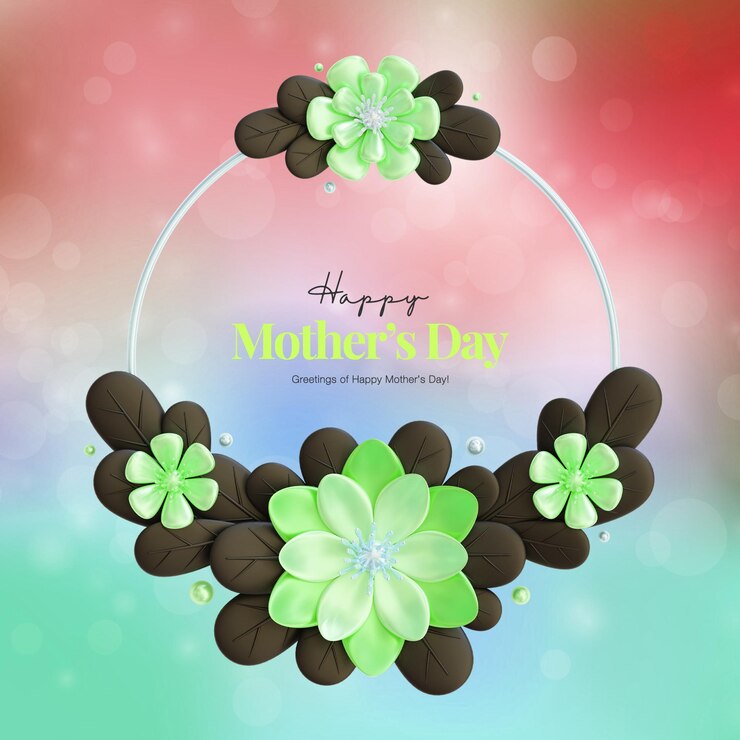 PSD a poster for a mothers day with flowers and a circle of green leaves