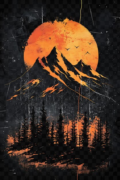 PSD a poster for a mountain with a full moon and mountains