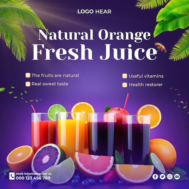 PSD a poster for natural orange juice with the words natural orange juice on it