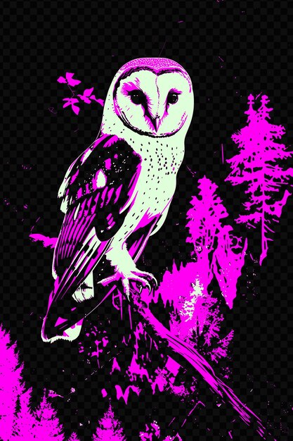 PSD a poster of an owl with a purple background with a white and pink background