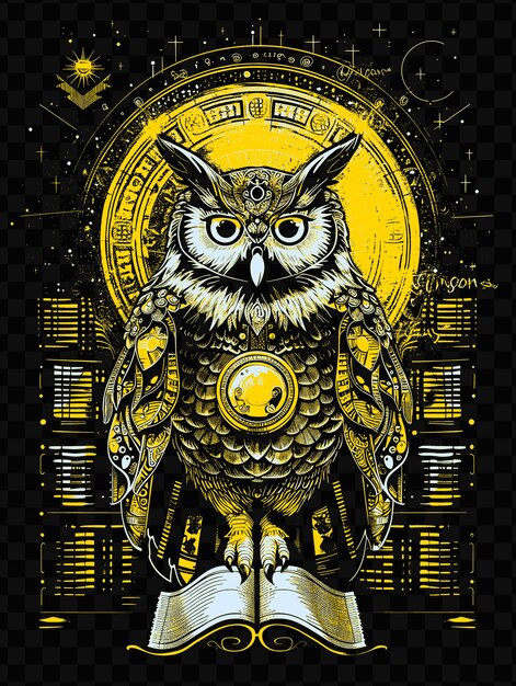 PSD a poster for an owl with a yellow background with a yellow circle and the words quot owl quot on it