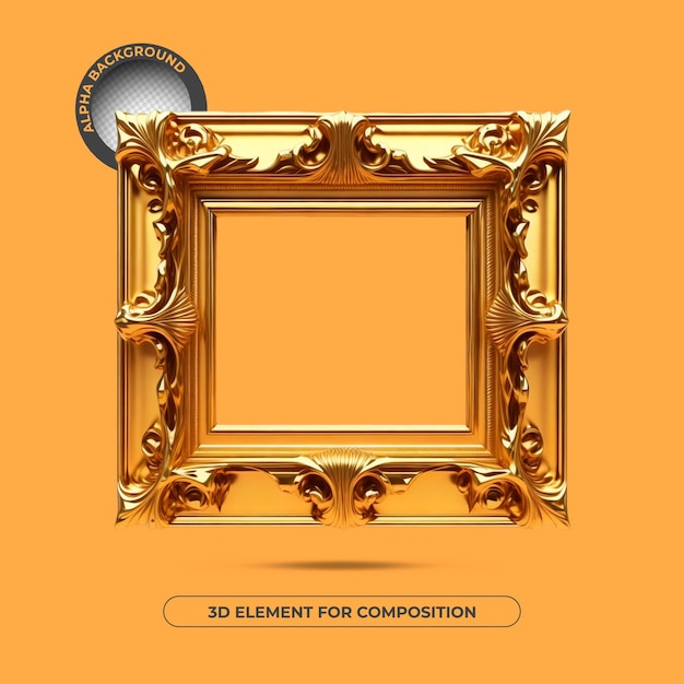 A poster for a photo with a gold frame and a logo for a composition.