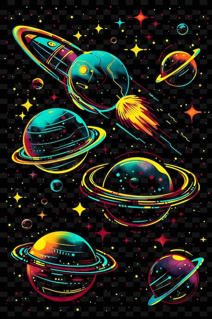 PSD a poster of planets and stars with the words planets